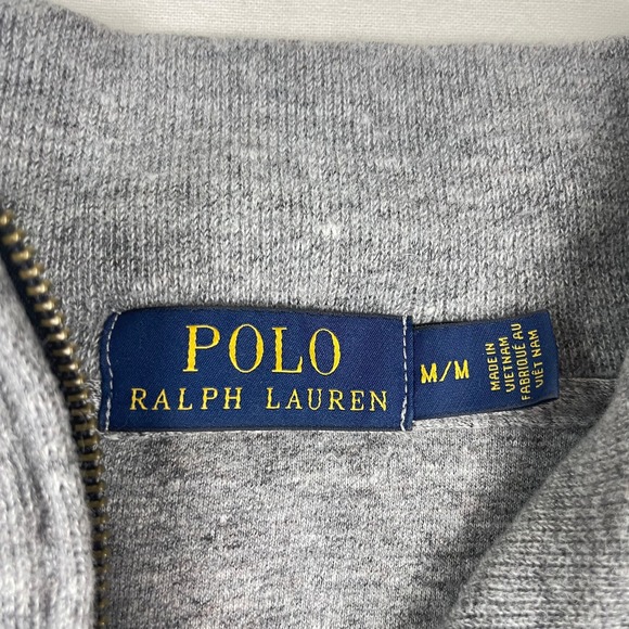 Polo Ralph Lauren Mens Quarter Zip Pullover Heather Grey Red Pony Logo Size M - Picture 3 of 8